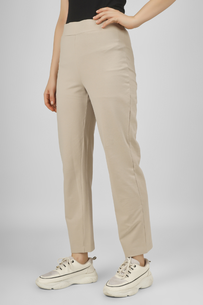 Buy IS.U Natural Women's Beige Slip-On Pleated Trousers | Shoppers Stop